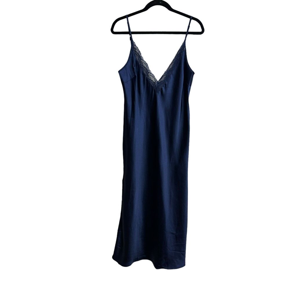 I.N.C. INTERNATIONAL CONCEPTS Women's Lace Trim Satin Nightgown Sz MEDIUM Navy